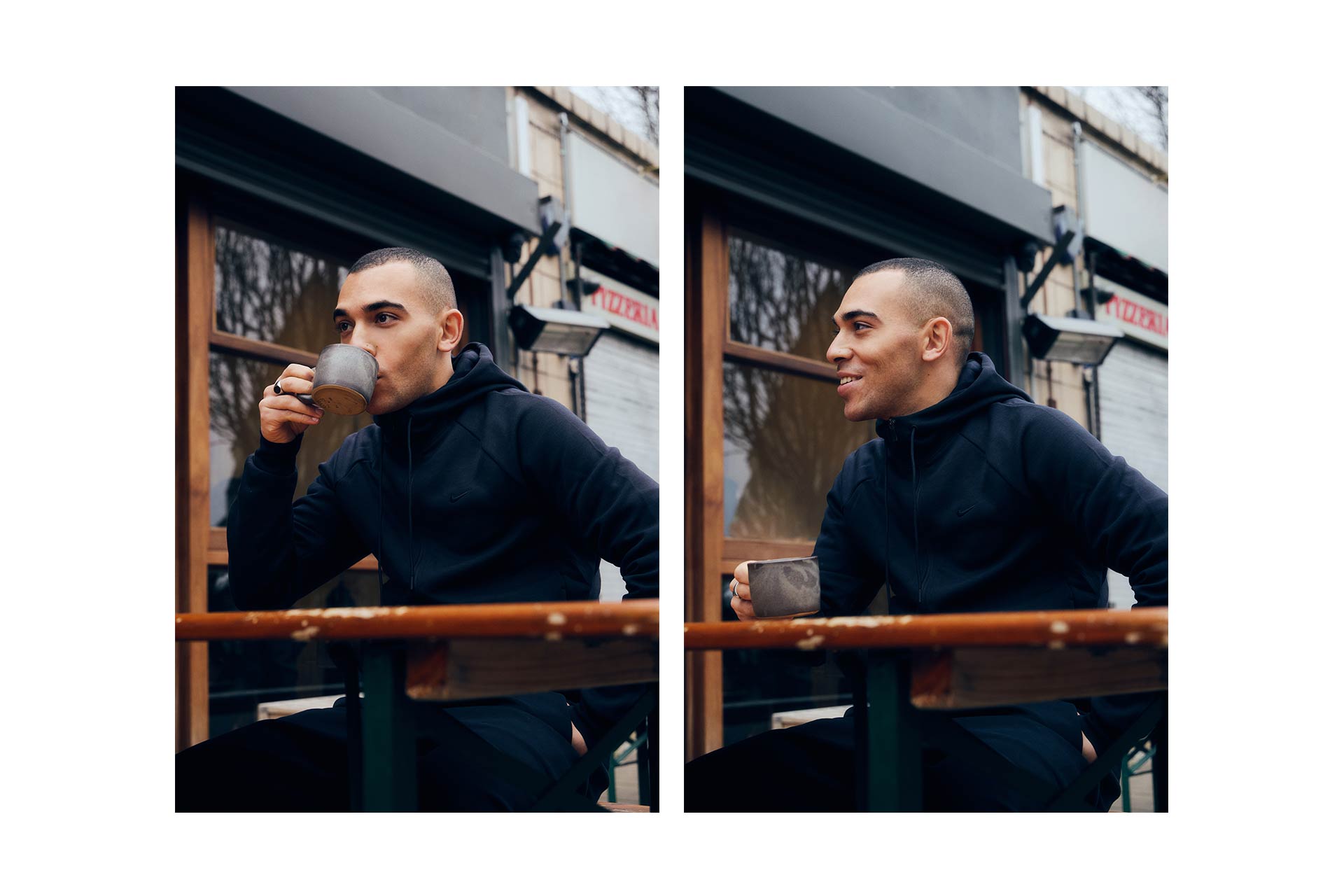 Male model drinking coffee