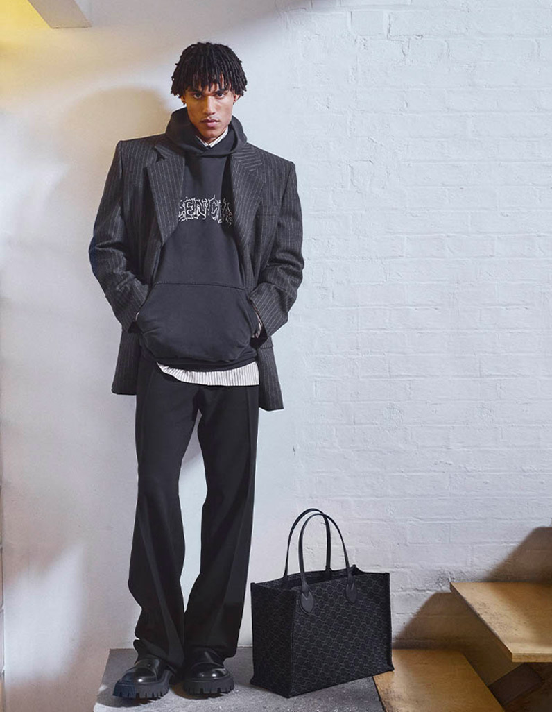 Model wears Gucci, Balenciaga and Amiri