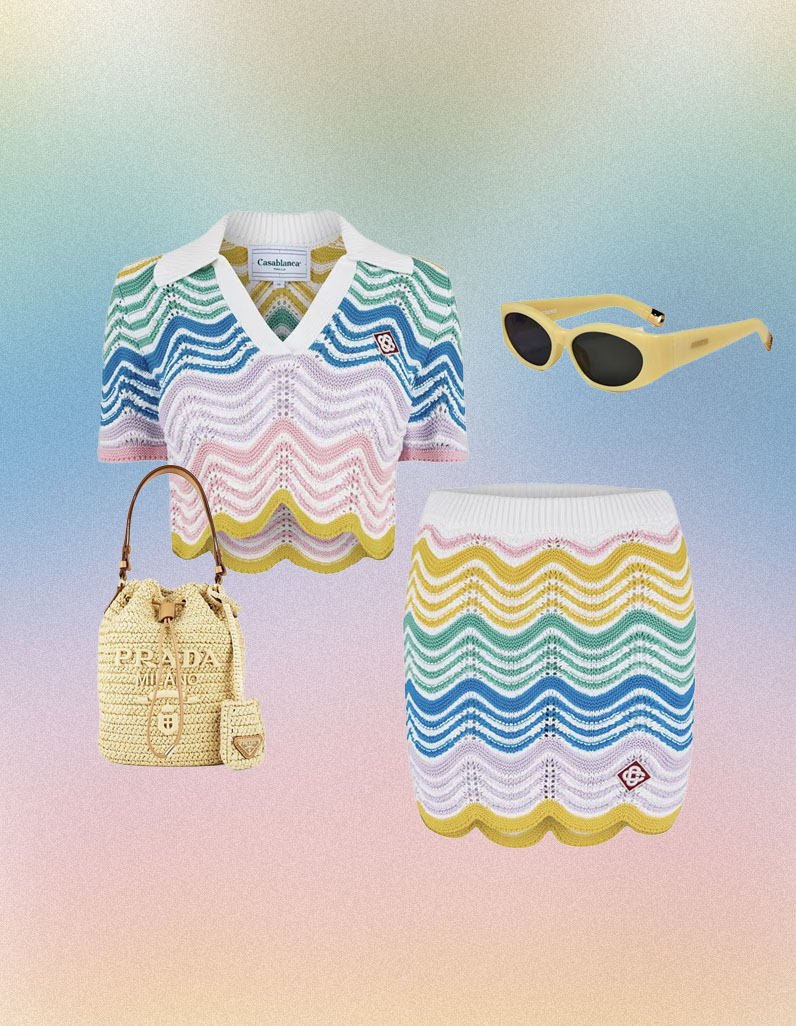 CASABLANCA CROCHET SET WITH PRADA BAG AND SUNGLASSES