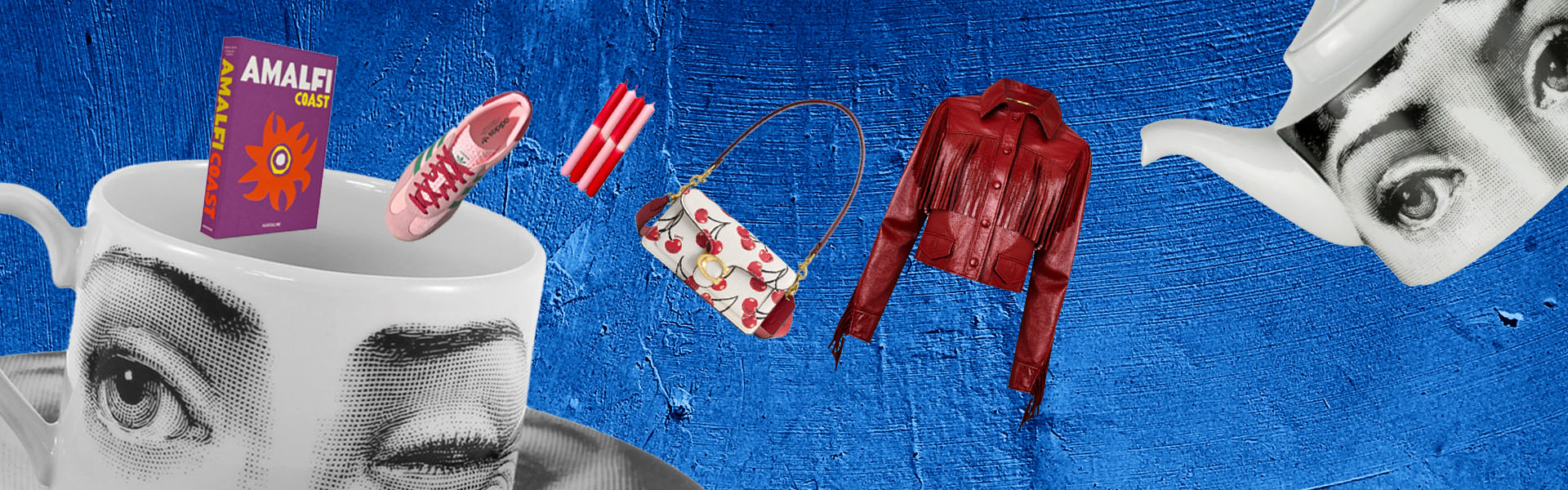 Products on a blue background