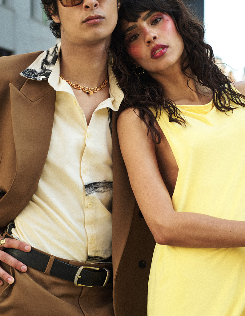Two models wearing date night outfits