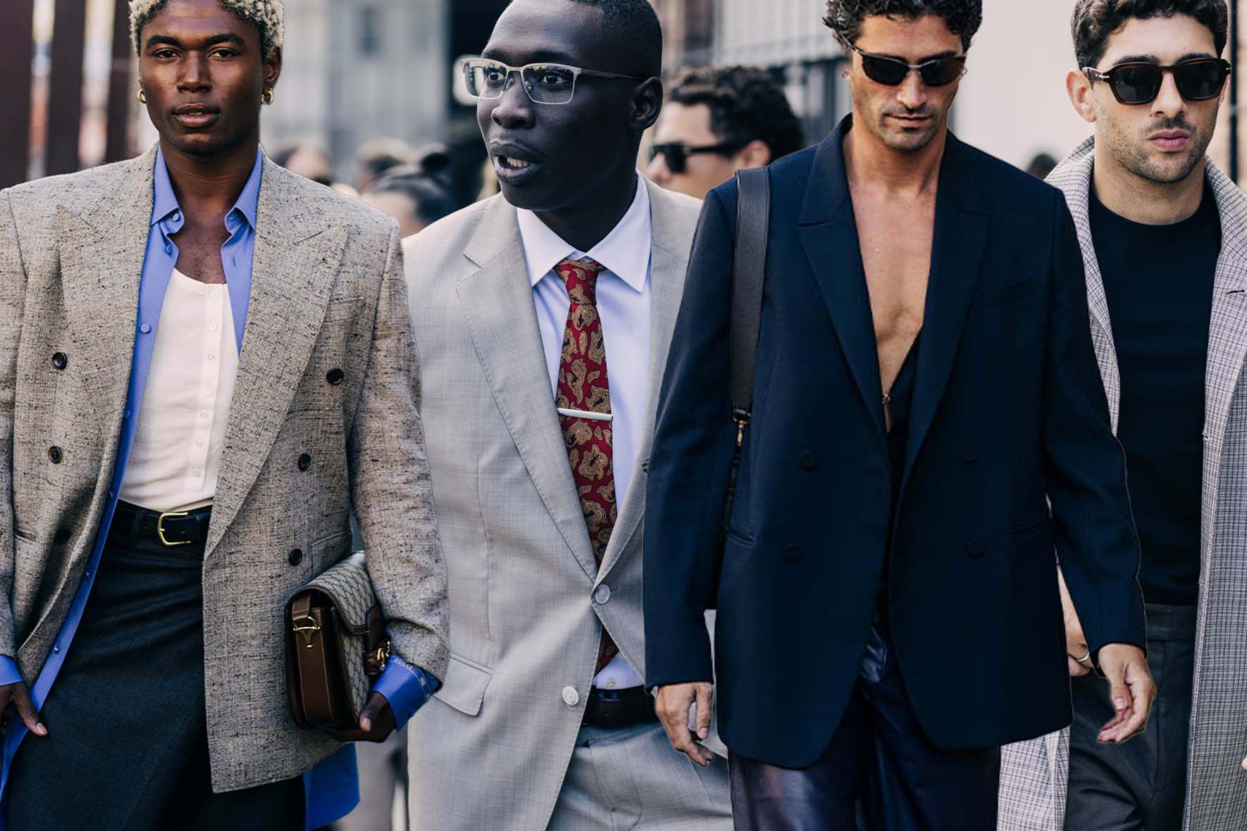 Streetstyle images of men's office inspired clothing 