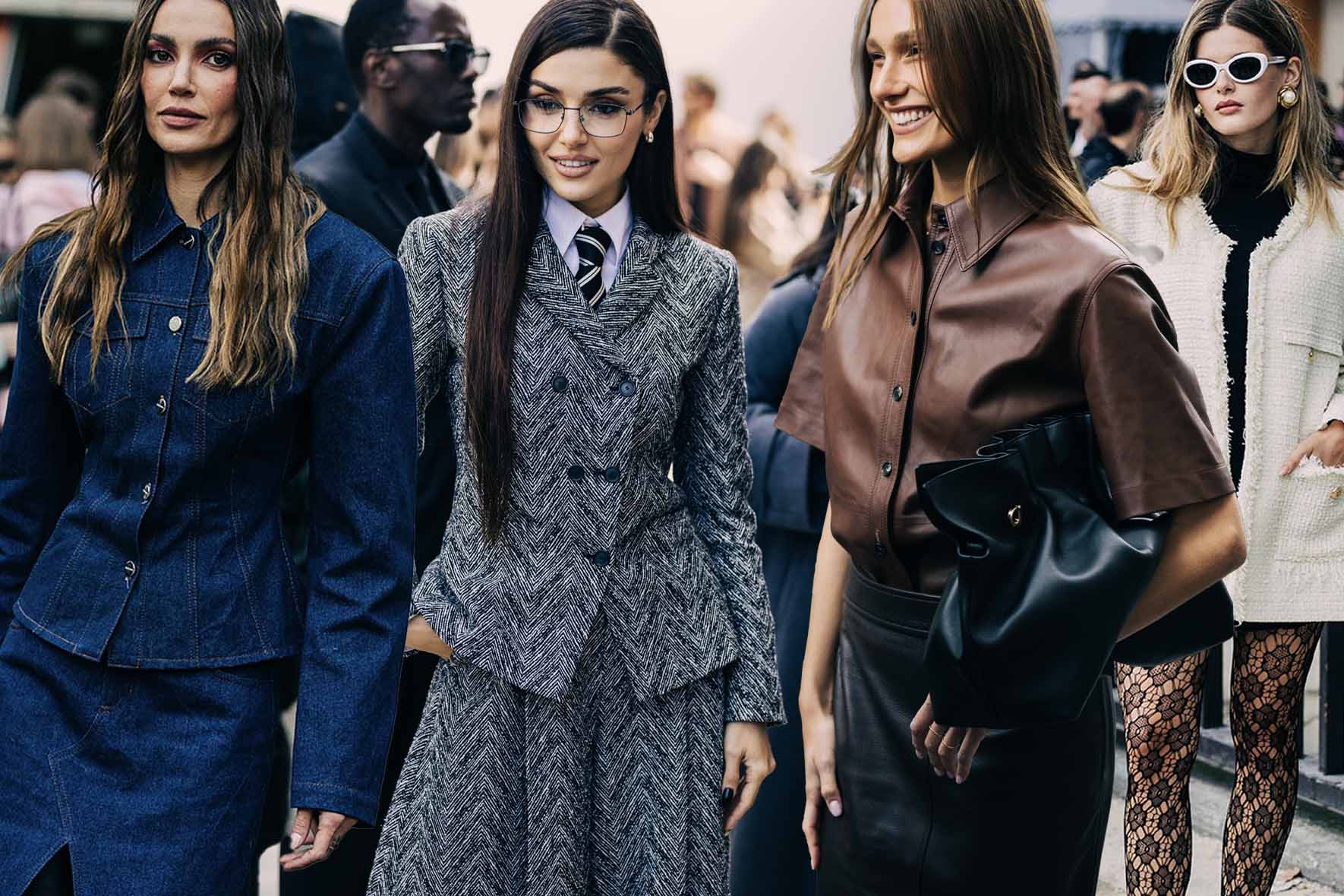 Streetstyle images of women's office inspired clothing 