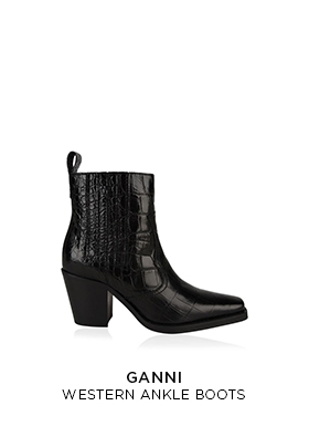 Ganni patchwork mock croc leather western cowboy ankle boots