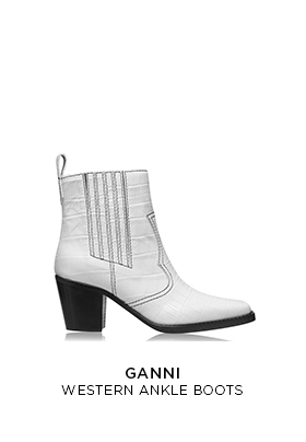 Ganni white leather Western cowboy ankle boots 